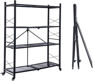 Grezone Foldable 4 Tier Storage Shelving Unit with Wheels