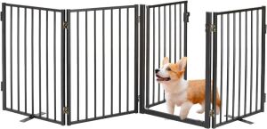 Jeyew Metal Freestanding Foldable Dog Gate, 4 Panels with Door 24" H