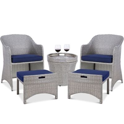 5-Piece Outdoor Wicker Bistro Set w/ Side Storage Table, No Assembly 