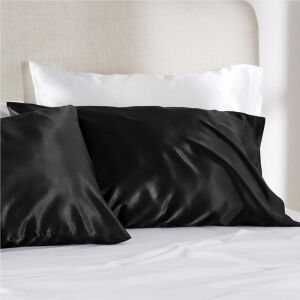 Lot of (10) Bedsure Black Satin Pillowcases with Envelope Closure, Queen, Set of 2