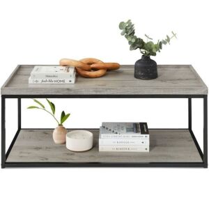 2-Tier Rectangular Tray Top Coffee Table w/ Metal Frame, Shelf - 44in 