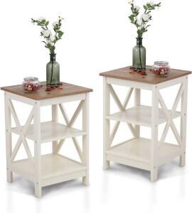 MAISON ARTS Rustic End Tables, Set of 2, Ivory 