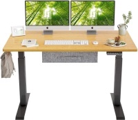 FEZIBO Electric Height Adjustable Standing Desk with Drawer, 48"&nbsp;x 24"&nbsp;Splice Board, Black Frame/Bamboo Top -&nbsp;Appears New