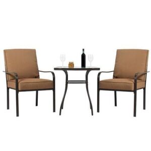 Outdoor Patio Bistro Set W/ Glass Top Table