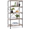 5-Tier Industrial Bookshelf w/ Metal Frame, Wood Shelves 