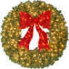 Pre-Lit Artificial Fir Christmas Wreath w/ Red Bow, LED Lights 48IN