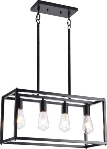 Lanhall Dining Room Light Fixture 4 Light Black Farmhouse Chandelier Modern Kitchen Island Pendant Lighting Linear Rectangular Hanging Lights for Kitchen Dining Room Adjustable Height Metal E26 Base