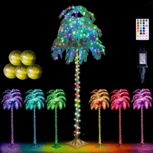 LED Lighted Palm Tree with Coconuts Color Changing Artificial Palm Tree Lights Remote Control, 7FT Tropical Palm Tree for Pool Beach Yard Summer Party Home Hawaiian Tiki Bar Indoor Outdoor Decoration 