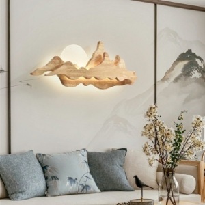 Asian Style Sunrise Mountain Shape Wall Lamp Acrylic Lampshade Wall Mounted Lights for Bedroom