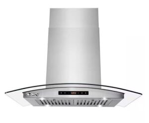 AKDY 36 in. 343 CFM Convertible Island Mount Range Hood in Stainless Steel Tempered Glass with 2 Set Carbon Filter 