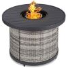 Round Fire Pit Table, 50,000 BTU Outdoor Wicker Firepit w/ Cover - 32in 