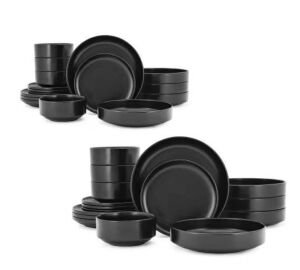 Chastain Solid 32-Piece Matte Black Stoneware Dinnerware Set - One Broken Bowl 