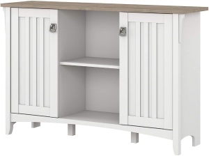 Bush Furniture Salinas Accent Storage Cabinet with Doors in Pure White and Shiplap Gray. Appears New