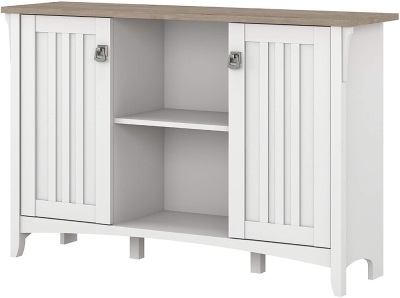 Bush Furniture Salinas Accent Storage Cabinet with Doors in Pure White and Shiplap Gray. Appears New