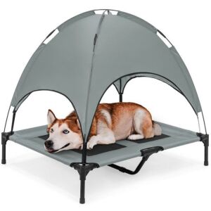 36in Outdoor Raised Cooling Pet Dog Bed w/ Canopy, Travel Bag 