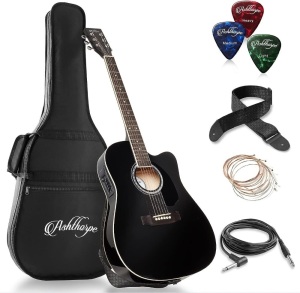 Ashthorpe Full-Size Cutaway Thinline Acoustic-Electric Guitar Package - Premium Tonewoods - Black