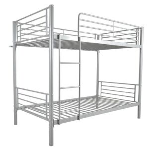 Metal Bunk Bed Twin Over Twin with Safety Guard Rails & Flat Ladder 