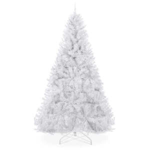 Premium White Artificial Pine Christmas Tree w/ Tips, Foldable Metal Base 6ft