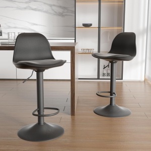 Miereirl Bar Stools Set of 2 Morden Height Counter Bar Stools with Polypropylene Back and Leather Seat，Swivel Adjustable Stool Chair for Home Kitchen Island-Black 15"D x 15"W x 39"H