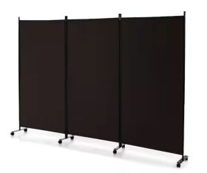 3-Panel Folding Room Divider 6Ft Rolling Privacy Screen withLockable Wheels Brown