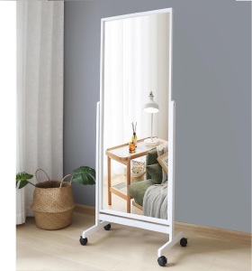 AISUNDY Full Length Mirror Floor Mirror with Wheels, 64"x22", Large Standing Mirror Tilting Mirror Swivel Mirror with Wood Frame & Stands, Cheval Bedroom Dressing Mirror Full Body Mirror, White