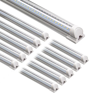 Barrina LED Shop Light, 8FT 72W 9000LM 5000K, Daylight White, V Shape, Clear Cover, Hight Output, Linkable Shop Lights, T8 LED Tube Lights, LED shop lights for garage 8 foot with plug (Pack of 10)