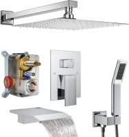 Fatspas Shower System with Tub Spout, Wall Mounted Shower Faucet Set for Bathroom with 12 Inch Rain Shower Head and Handheld Shower Head Set, Polished Chrome