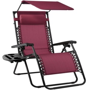 Folding Zero Gravity Recliner Patio Lounge Chair w/ Canopy, Side Tray 35.4" X 4.92" X 27.2" 