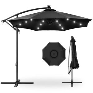 Solar LED Offset Hanging Patio Umbrella w/ Crank Tilt Adjustment - 10ft 