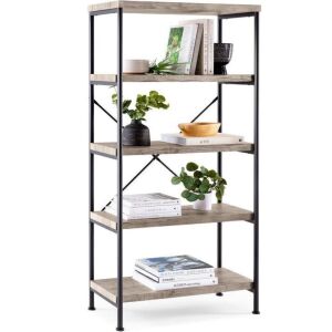 5-Tier Industrial Bookshelf w/ Metal Frame, Wood Shelves 