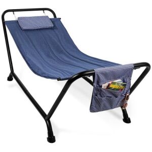 Outdoor Patio Hammock for Backyard, Garden w/ Stand, Pillow, Storage Pockets 