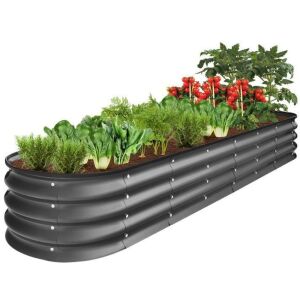 Outdoor Metal Raised Oval Garden Bed for Vegetables, Flowers - 8x2x1ft 