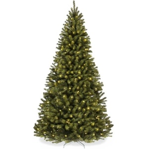 Pre-Lit Artificial Spruce Christmas Tree w/ Foldable Metal Base 7.5FT 