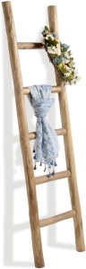 FUIN Fully Assembled 5ft Wood Blanket Ladder Living Room Decorative Wall Leaning Farmhouse Quilt Display Holder Rustic Wooden Towel Rack for Bathroom, Brown
