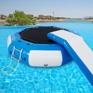 VEVOR 10' Round Inflatable Water Trampoline with Escalator and 4-Step Ladder