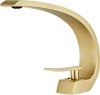 Wovier Brushed Gold Bathroom Sink Faucet,Unique Design Single Handle Single Hole Brass Lavatory Vanity Faucet,Basin Mixer Tap with Supply Hose