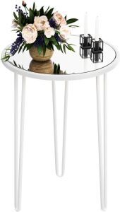 Palama Small Side Table with White Frame & Mirrored Glass 