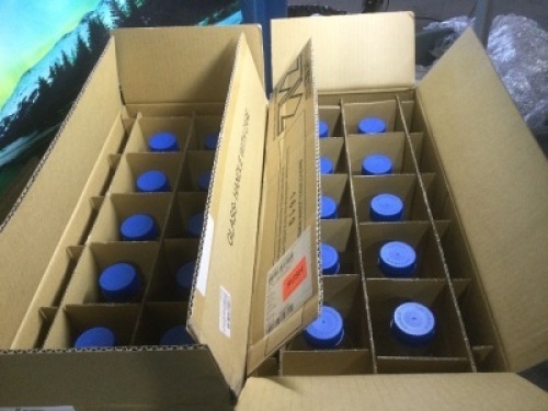 Lot of (2) Cases of 10&nbsp;Kimble 14395-1000 Borosilicate Glass GL-45 Media/Storage Bottle With Blue Polypropylene Screw Thread Cap, 1000mL - New&nbsp;