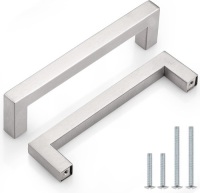 10 Pack) Probrico 5 inch Holes Centers Square Kitchen Cabinet Handles Stainless Steel Cabinet Drawer Handles Brushed Nickel Euro Bar Pulls 5-1/2 inch