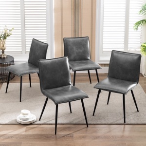 Duhome Elegant Lifestyle Faux Leather Dining Chairs Set of 4, Dining Room Chairs with Black Metal Legs for Kitchen Gray