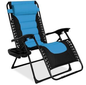 Oversized Padded Zero Gravity Chair, Folding Recliner w/ Headrest, Side Tray 