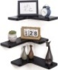 fuqing Corner Floating Shelves for Storage, Set of 3, Solid Wood, Wall Mount Wooden Display Shelf for Bathroom Bedroom Kitchen Garage, Black&nbsp;11.4"D x 16"W x 1"H