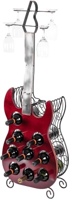 Vintiquewise Decorative Metal Guitar Shaped Wine Holder, 9 Bottle, Freestanding - Appears New 