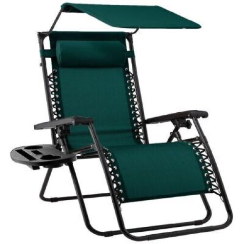 Folding Zero Gravity Recliner Patio Lounge Chair w/ Canopy, Side Tray&nbsp;