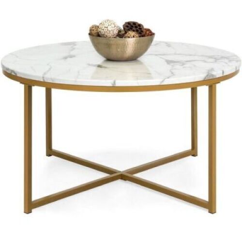 Round Coffee Table w/ Faux Marble Top, Metal Frame - 36in&nbsp;
