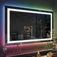 48 in. W x 32 in. H Rectangular Frameless RGB Backlit & LED Frontlit Anti-Fog Tempered Glass Wall Bathroom Vanity Mirror