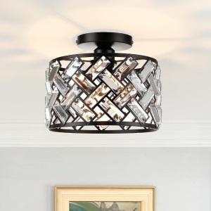 FRIDEKO HOME Light Fixtures Ceiling Mount - Black Hallway Light Fixtures Ceiling Crystal Semi Flush Mount Ceiling Light Bedroom Ceiling Lights for Kitchen Living Room Bathroom Porch 8.86in