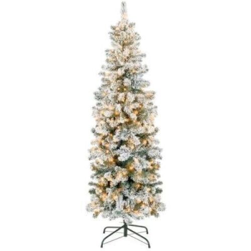 12' Pre-Lit Snow Flocked Artificial Pencil Christmas Tree&nbsp;