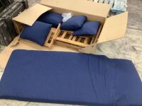 Outdoor Convertible Acacia Wood Futon Sofa w/ 4 Pillows, Removable Cushion - Needs Repair&nbsp;
