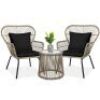 3-Piece Patio Wicker Conversation Bistro Set w/ 2 Chairs, Glass Top Table&nbsp;